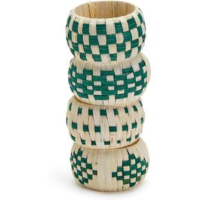 Two's Company Woven Garden Set of 4 Napkin Rings - Raffia/Cane/Plastic