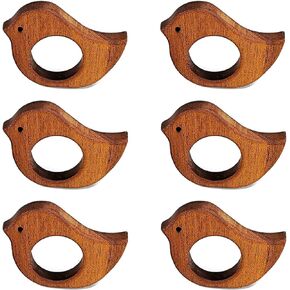 Bird Napkin Rings - Vintage Cottage Animal Bird Napkin Ring Holder for Dinning Room Table Decor, Set of 6 Farmhouse Chic Wooden Bird Napkin Holder for Spring Holiday Party Banquet