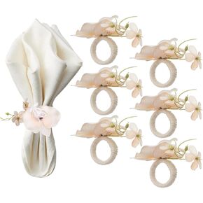 Handmade Orchid Flower Napkin Rings Set of 6 Blue Flower Napkin Holders Handcraft Serviette Buckles Rings for Wedding Dinner Table Decor