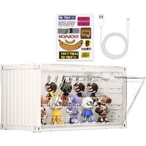 Clear Display Case with Voice-Activated Light,2 Tier Display Stand Organizer Dustproof Protection Showcase for Collectible Pop Figures and Toys,13.8 in x 7.5 in x 6.7 in(Black)
