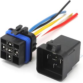 1 Pack Waterproof Relay with Harness, 5-Pin SPDT 12V 40/30 AMP, Heavy Duty 12 AWG Tinned Copper Wires, Automotive Marine Relays Universal for Boat, Truck, Van, Motorcycle