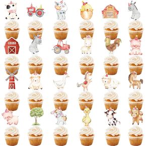48Pcs Farm Animal Cupcake Toppers Farm Birthday Party Decoration Farm Theme Cupckae Toppers for Barnyard Party Farm Animal Birthday Baby Shower Supplies
