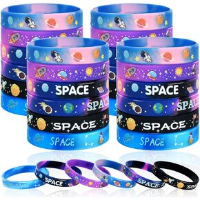 Vuzvuv Outer Space Party Rubber Bracelets, Astronaut Alien Silicone Wristbands, Galaxy Stars Space Themed Party Favors for Space Planet Universe Themed Party Decorations Birthday Gifts