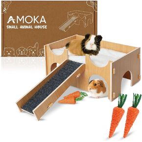 Guinea Pig Hideout, Guinea Pigs Accessories for cage, Guinea Pig Bed for Small Animal Houses & habitats Hamsters, Chinchillas, Dwarf Bunnies Hedgehogs. Wooden Guinea Pig hides with Multiple Doors