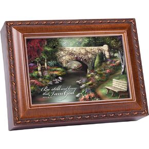 Cottage Garden Be Still Inspirational Woodgrain Rope Trim Music Box Plays Amazing Grace