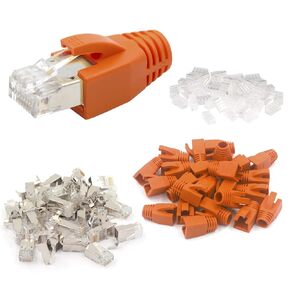 VCE RJ45 Connectors CAT7/CAT6A 30-Pack, Non-Pass-Thru Shielded Modular Plugs for Thick Cable, 3-Prong 50u Gold Plated Ethernet Ends with Strain Relief Boots - Blue