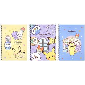 Pikachu 8.5mm Ruled Spiral Notebook, 7.4 x 10.4 Inches, 3 Count Random Design Assorted, About 26 Sheets Per Notebook, Designs May Vary (Type A)