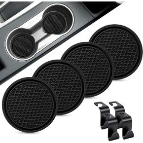 TUTUDOW 2 في 1 إكسسوارات داخلية للسيارات (4 عبوات من قواعد الأكواب لحامل الأكواب) و(4 عبوات من الخطافات لمسند رأس مقعد السيارة) - أسود in Kuwait