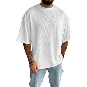 Verdusa Men's Drop Shoulder Oversized T Shirts Casual Half Sleeve Loose Tee Top