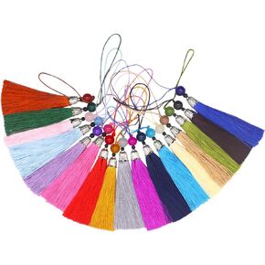 FZBNSRKO Tassels for Crafts,50pcs Mini Imitation Silk Tassels with Colored Bead Handmade Hanging Tassels for Jewelry Earring Making DIY Keychain DIY Projects(Random Color)