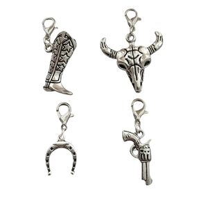 4pcs in Set Original Western Cowboy Jewelry, Boot Clip on Charm, Bull Zipper Pull Bag Charm, Lanyard Charm, Stitch Marker, Horseshoe