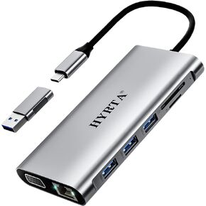 USB C Docking Station Dual Monitor,Displaylink USB 3.0 Dock with HDMI,VGA,USB 3.0,PD3.0,12 in 1 Universal USB C Hub for MacBook Pro&Air/M1/M2/Dell/HP and More USB-C& A Ports Laptops