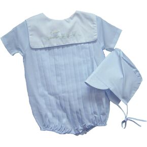Boys Shadow Embroidered Train Romper with Hat Blue