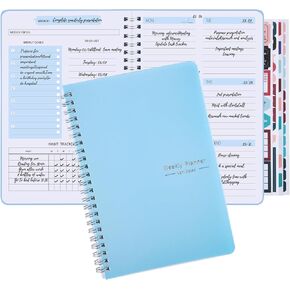 Undated Weekly Planner with Habit Tracker, 52 Weeks To Do List Notebook A5 Weekly Goal Planner with Spiral Binding & Stickers Home Work School Supplies for Women Girls 8.2" x 5.7" - Blue
