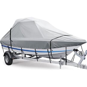 غطاء قارب برج واكيبورد، عالي التحمل مقاوم للماء بنسبة 100% فوق غطاء البرج لقارب بطولة الصيد بهيكل على شكل حرف V مع غطاء قارب برج واكيبورد للتزلج (23'-25'L، حتى 116'W، رمادي) in Kuwait