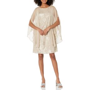 S.L. Fashions Women's Floral Foil Print Sheath Dress with Chiffon Capelet