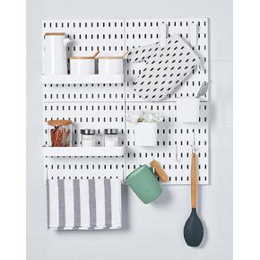 مجموعة منظم الحائط Socalsunny Pegboard 4 لوحات 14 قطعة من الملحقات مجموعة من ألواح التعليق المعلقة على الحائط للمكتب المنزلي | أوتاد بيضاء للتعليق مقاس 55.88 سم × 55.88 سم in Saudi Arabia