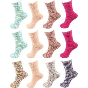 BambooMN 12 Pairs Assorted Super Soft Warm Microfiber Fuzzy Knobby Socks - Value Pack