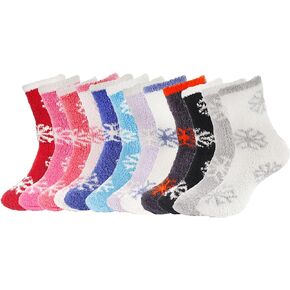 BambooMN 12 Pairs Assorted Super Soft Warm Microfiber Fuzzy Knobby Socks - Value Pack in Saudi Arabia