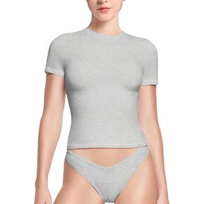 YIANNA Women's Crew Neck Short Sleeve Tops Cotton Slim Fit T Shirts Basic Tee Casual Going Out Top