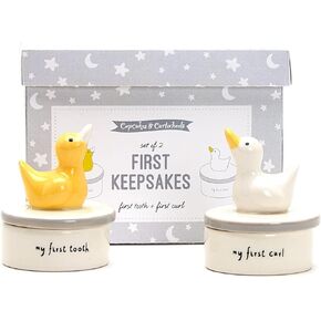 Two's Company Lucky Duckie First Tooth & First Curl Keepsake Set In Gift Box