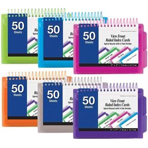6 Pk 50 Sheets View Poly Spiral Bound 3" X 5" Ruled White Index Card With 2-Tab Divider