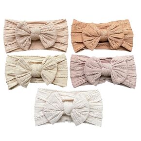 5 Pcs Soft Cable Knit Baby Nylon Headbands Hair bands,Top Knot Stretchy Nylon Turban Head Wraps,Hairbands For Kids Girls (Set1)