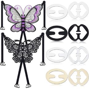10pcs Bra Strap Clips Sets, 2Pcs Butterfly Bra Straps, 8 Pcs Adjustable Bra Clips, Butterfly Buckle for Bra Strap