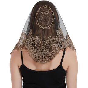 YHXYVEL Triangle Embroidery Catholic Veil for Women Head Covering Spanish Lace Mantilla