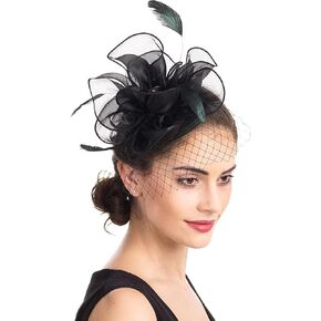 Fascinators Hat for Women Black,Tea Party Hats Kentucky Derby Hats for Women,Fascinators for Wedding Cocktail Mesh Feathers
