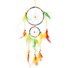 18" Traditional Rainbow Dream Catcher with Feathers Wall or Car Hanging Ornament Double Circles