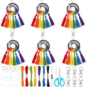 INFUNLY 6 Sets DIY Rainbow Dream Catchers Keychain Kit Handmade Keychain Kit for Beginners Small Rainbow Round Dreamcatcher for Backpack Keychain Making Kit with Tassels for Bag Charm with Instruction