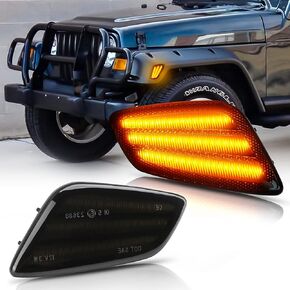 Bestview Jeep Wrangler TJ LED Front Fender Side Marker Lights Lamps Assembly for 1997-2016 Jeep Wrangler TJ Amber Smoked Led Marker Turn Signal Parking Lights，55155629AC 55155628AC,2PCS