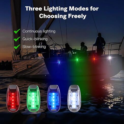 4 قطع من مصابيح الملاحة لقوارب الكاياك، مصابيح أمان LED مع أوضاع وامضة وامضة، مجموعة مجانية للتجميع لقوس القارب واليخت وذيل الدراجة باللون الأحمر والأخضر والأبيض والأزرق in Kuwait