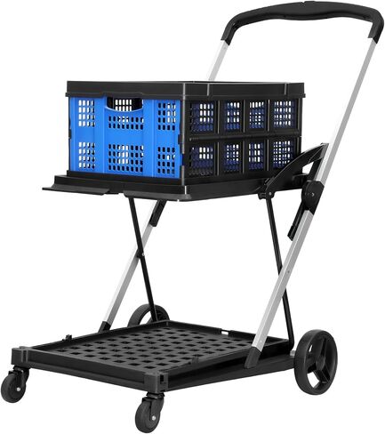 Multi-Functional Folding Trolley Shopping cart with Storage Box,Shopping Cart Folding Utility Trolley with 360° Rolling Swivel Wheels,Outdoor Storage Cart Wagon Truck for Laundry Sports Parking Brake in Kuwait