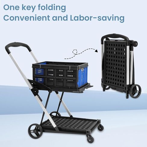 Multi-Functional Folding Trolley Shopping cart with Storage Box,Shopping Cart Folding Utility Trolley with 360° Rolling Swivel Wheels,Outdoor Storage Cart Wagon Truck for Laundry Sports Parking Brake in Kuwait