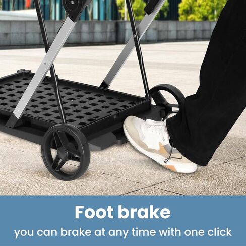 Multi-Functional Folding Trolley Shopping cart with Storage Box,Shopping Cart Folding Utility Trolley with 360° Rolling Swivel Wheels,Outdoor Storage Cart Wagon Truck for Laundry Sports Parking Brake in Kuwait