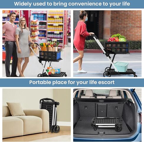 Multi-Functional Folding Trolley Shopping cart with Storage Box,Shopping Cart Folding Utility Trolley with 360° Rolling Swivel Wheels,Outdoor Storage Cart Wagon Truck for Laundry Sports Parking Brake in Kuwait