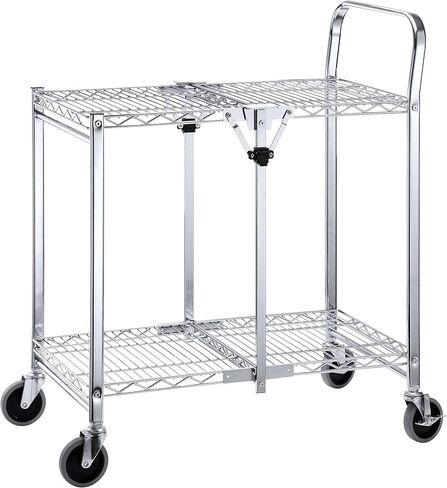 2 Tier Commercial Grade Heavy Duty Utility Cart | Holds up to 300lbs | Easy Foldable | Durable Chrome Plated Steel Heavy Duty Rolling Cart for Garage, Warehouse, Showroom and Office in Kuwait