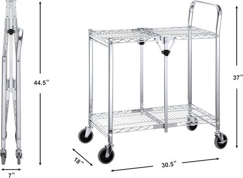 2 Tier Commercial Grade Heavy Duty Utility Cart | Holds up to 300lbs | Easy Foldable | Durable Chrome Plated Steel Heavy Duty Rolling Cart for Garage, Warehouse, Showroom and Office in Kuwait