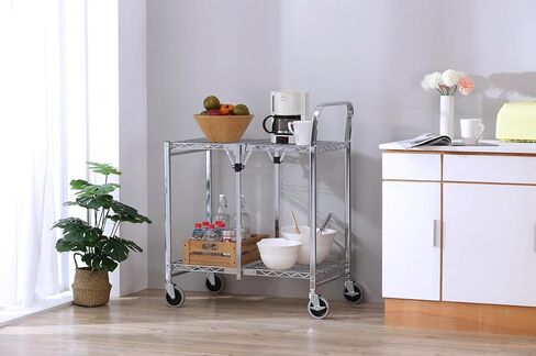 2 Tier Commercial Grade Heavy Duty Utility Cart | Holds up to 300lbs | Easy Foldable | Durable Chrome Plated Steel Heavy Duty Rolling Cart for Garage, Warehouse, Showroom and Office in Kuwait