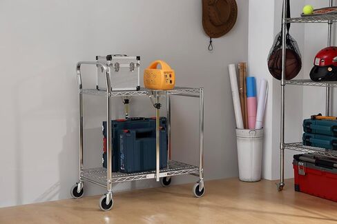 2 Tier Commercial Grade Heavy Duty Utility Cart | Holds up to 300lbs | Easy Foldable | Durable Chrome Plated Steel Heavy Duty Rolling Cart for Garage, Warehouse, Showroom and Office in Kuwait