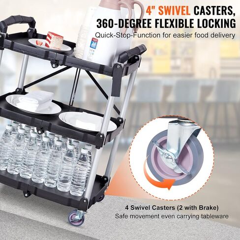VEVOR Foldable Utility Service Cart, Black in Saudi Arabia