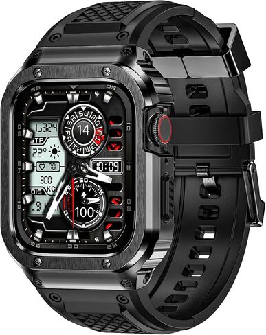 Band with Stainless Steel Case Compatible with Apple Watch Series 9 8 7 45mm Band, iwatch Bands Rugged Metal Protective Cover for Men (Black) in Saudi Arabia