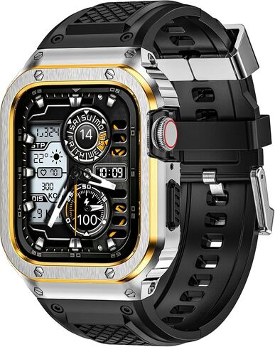 Band with Stainless Steel Case Compatible with Apple Watch Series 9 8 7 45mm Band, iwatch Bands Rugged Metal Protective Cover for Men (Black) in Saudi Arabia