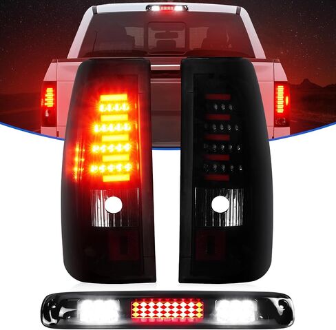 ضوء خلفي LED + طقم ضوء الفرامل الثالث مناسب لسيارة Chevy Silverado وGMC Sierra 1500 2500 HD 2003-2006، Silverado Sierra 3500 2004-2006، Silverado/Sierra Classic Models 2007، عدسة دخان سوداء اللون in Saudi Arabia