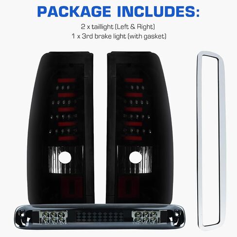 ضوء خلفي LED + طقم ضوء الفرامل الثالث مناسب لسيارة Chevy Silverado وGMC Sierra 1500 2500 HD 2003-2006، Silverado Sierra 3500 2004-2006، Silverado/Sierra Classic Models 2007، عدسة دخان سوداء اللون in Saudi Arabia