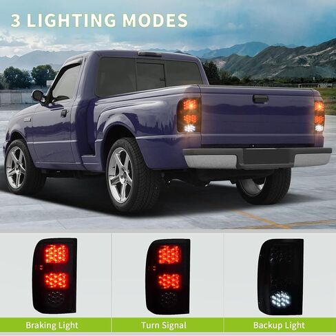 AUTOSAVER88 LED Tail Lights Compatible with Ford Ranger 2001 2002 2003 2004 2005, Tail Lamps Black Smoke Replacement Assembly Left + Right Pair in Saudi Arabia