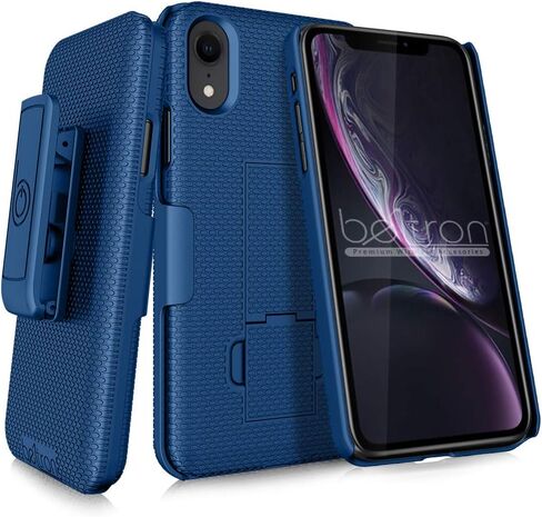 حافظة BELTRON مع مشبك حزام لهاتف iPhone XR، حافظة منزلقة بمشبك حزام واقٍ نحيف (مجموعة الهيكل/الحافظة) مع مسند مدمج - (أسود) in Kuwait