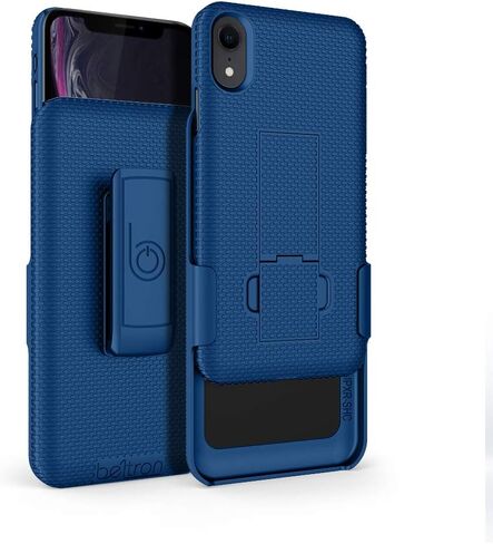 حافظة BELTRON مع مشبك حزام لهاتف iPhone XR، حافظة منزلقة بمشبك حزام واقٍ نحيف (مجموعة الهيكل/الحافظة) مع مسند مدمج - (أسود) in Kuwait